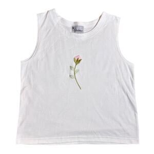 White tank  with pink embroidered rose
